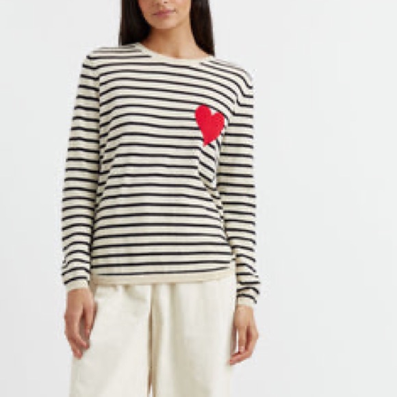Chinti & Parker Cream-Navy Breton Heart Wool-Cashmere Sweater